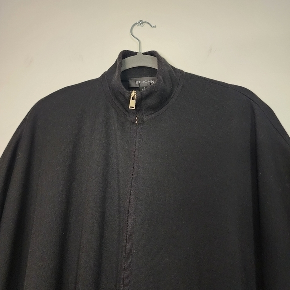 St John Black Wool Poncho Knit cape Minimalist Lagenlook Neutral Luxury luxe - Picture 3 of 15